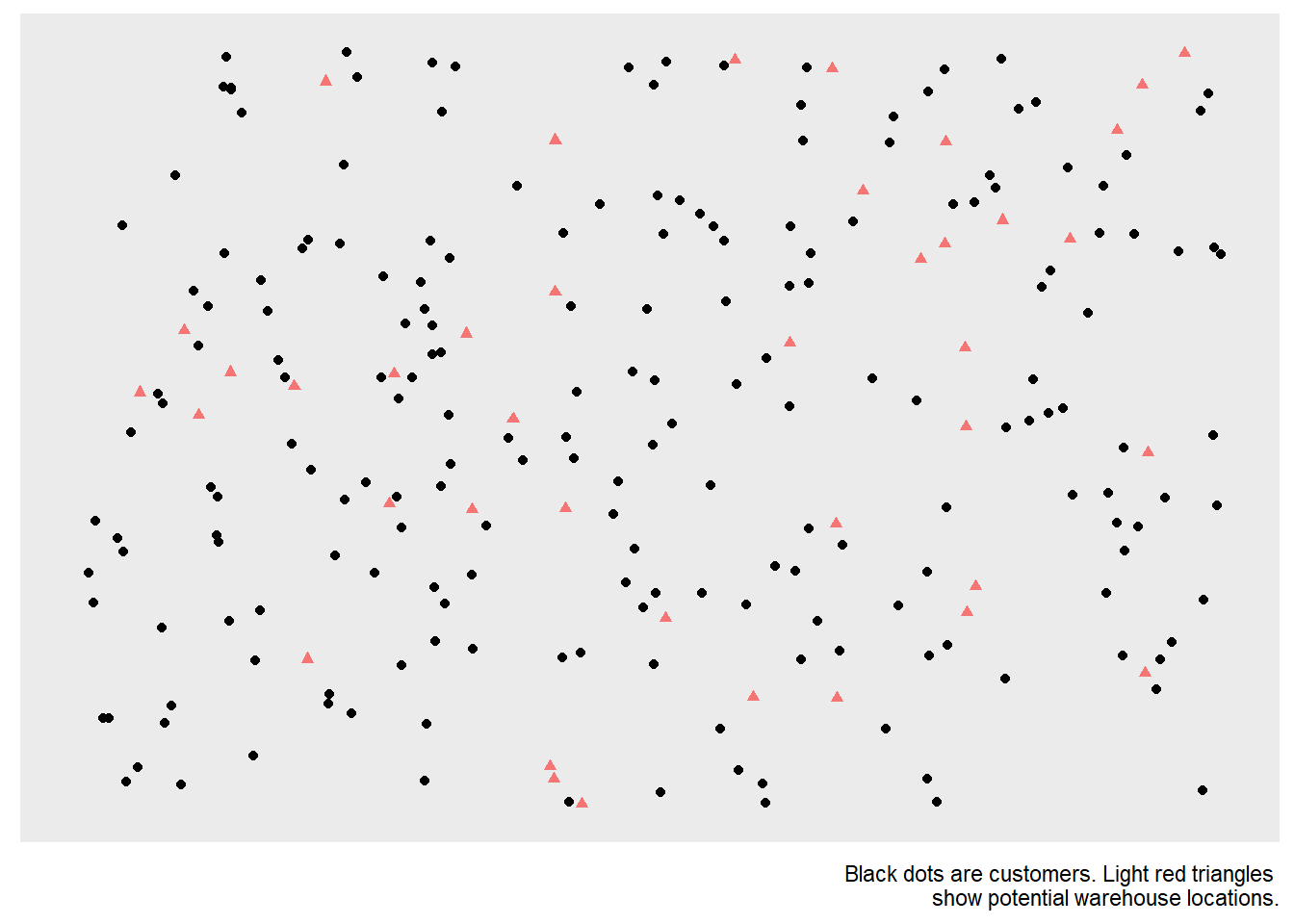 Map of Customer and Warehouse Locations