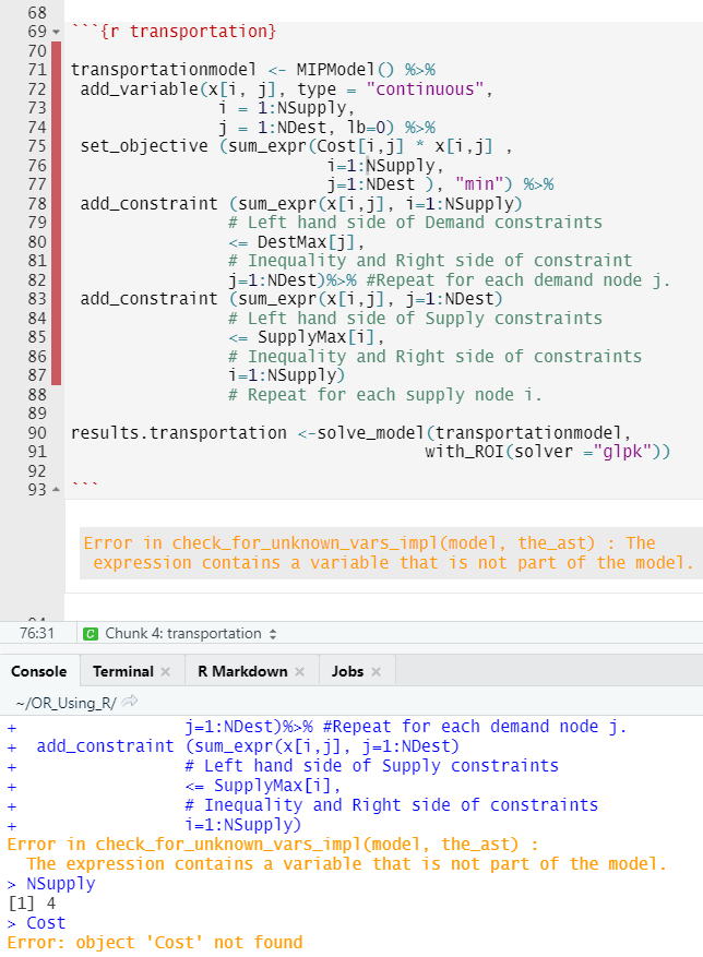 Error from an defined variable.